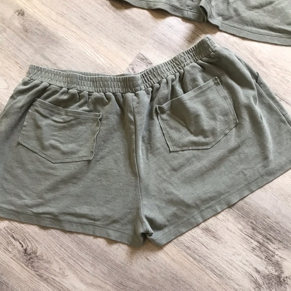 Heyson Sage Green French Terry Cloth Shorts Set Size 1XL Button Down Oversized - Picture 5 of 12